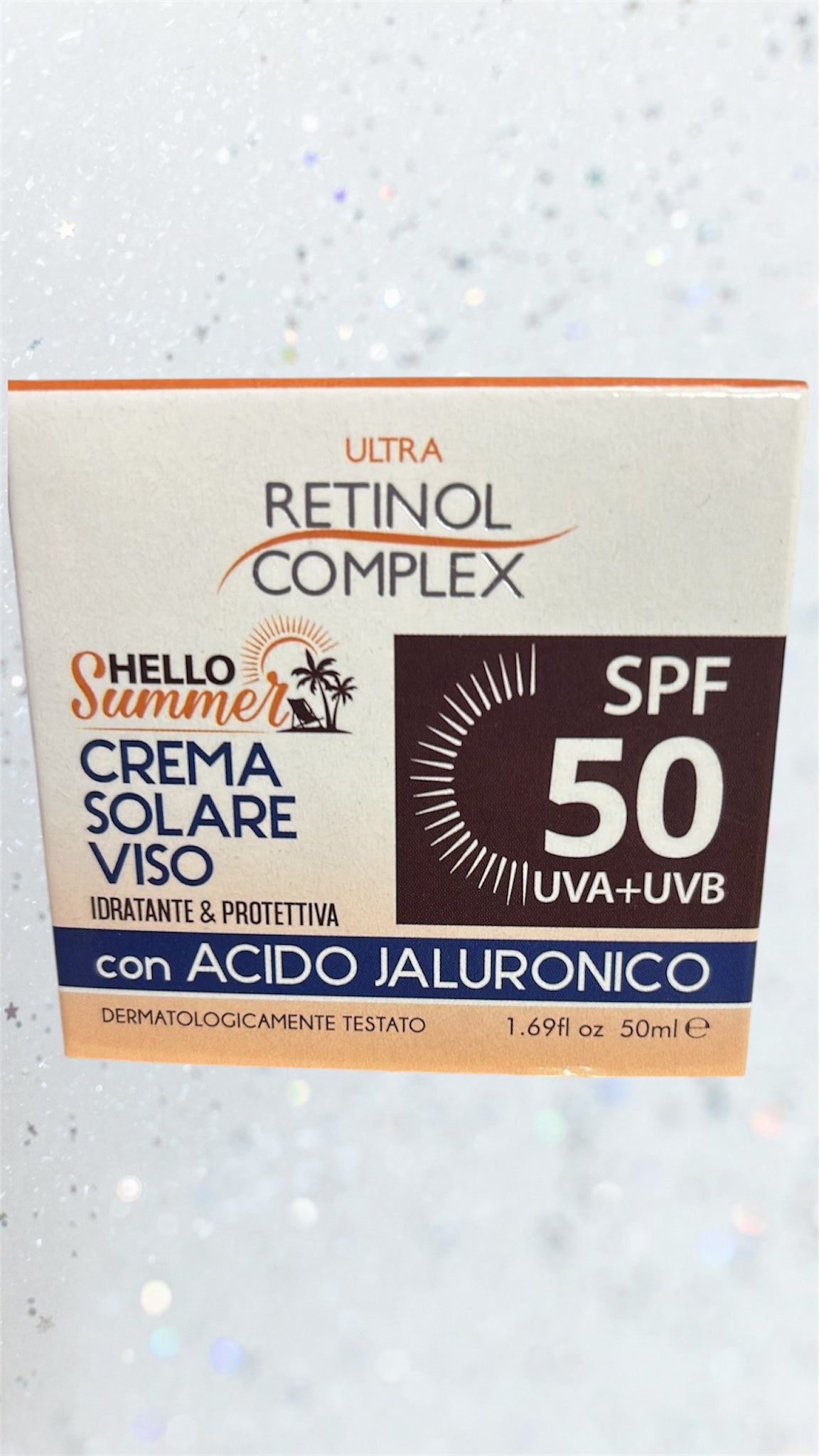 Crema solare viso con protezione uva+uvb 50 con acido ialuronico idratante e protettiva
