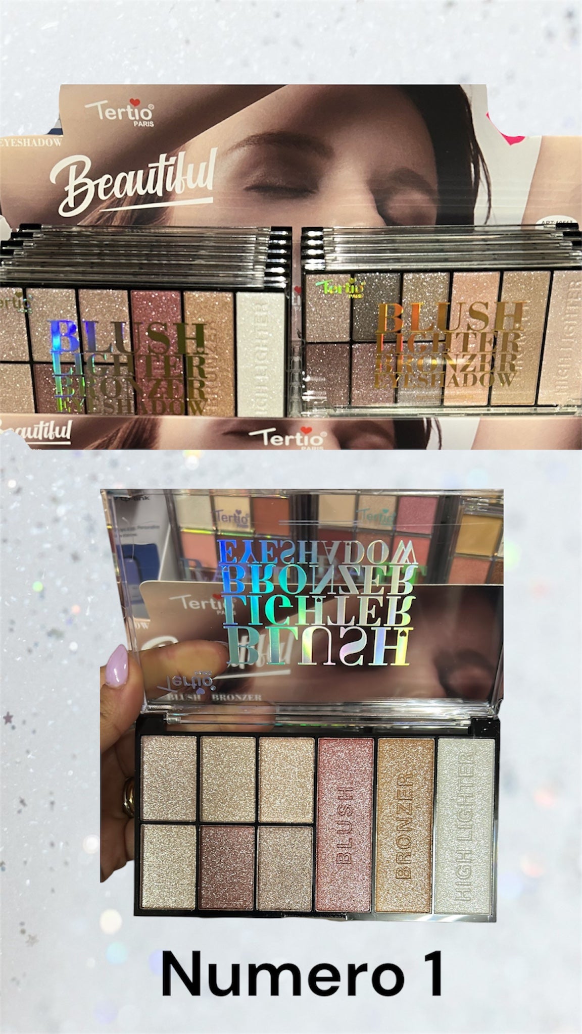 Palette blush illuminante bronzer e ombretti scintillante num1