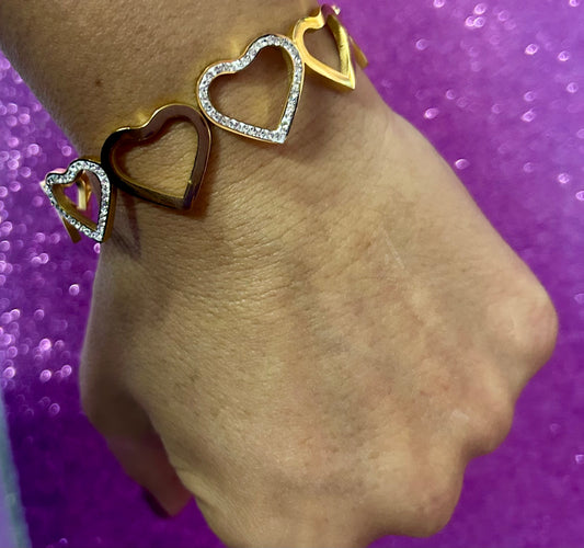 Bracciale Rigido Gold con Cuori - Acciaio