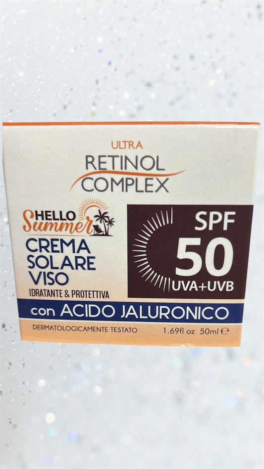 Crema solare viso con protezione uva+uvb 50 con acido ialuronico idratante e protettiva